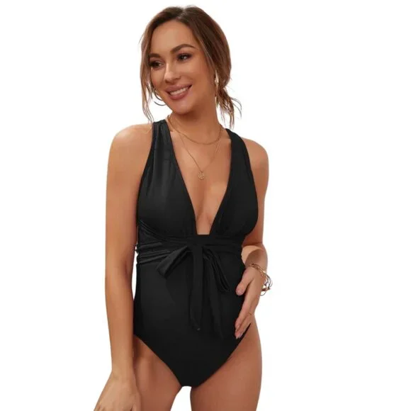 NWOT Women's Black Sexy Maternity One Piece Swimsuit Size XL - Picture 1 of 10